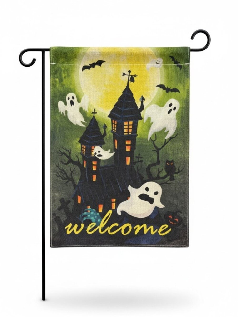 NEW Halloween Haunted House Garden Flag – 12” x 18” Ghosts & Bats